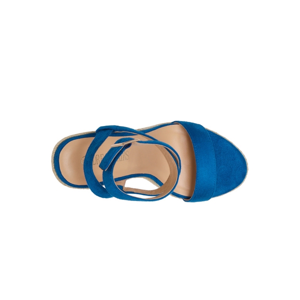 Open Toe Espadrille Platform Wedge Sandals - BLUE SUEDE - 3